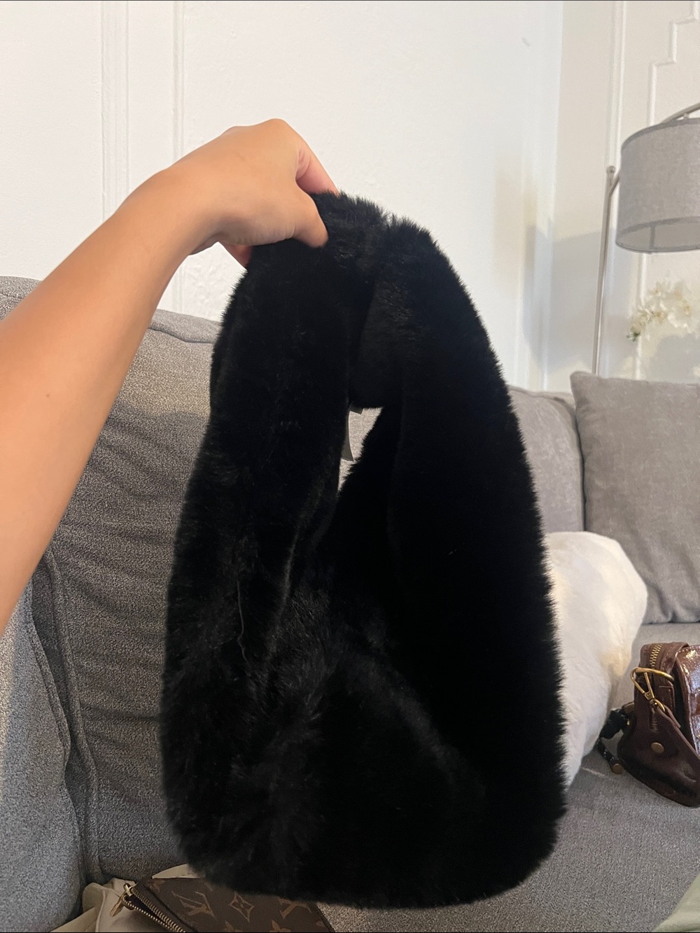 Black Faux Fur Shoulder Bag